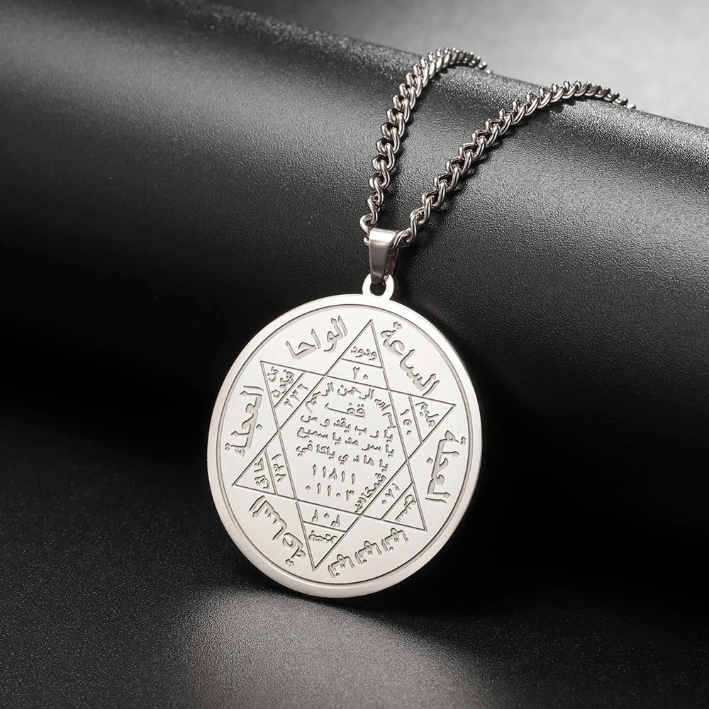 Three Hebrew letters are written on the necklace AMULET RING STORE