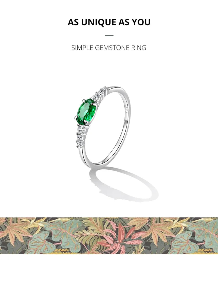 BAMOER 925 Sterling Silver Oval Gemstone Ring for Women Green Pink Zirconium Prongs Setting Ring Wedding Bridal Jewelry Gift
