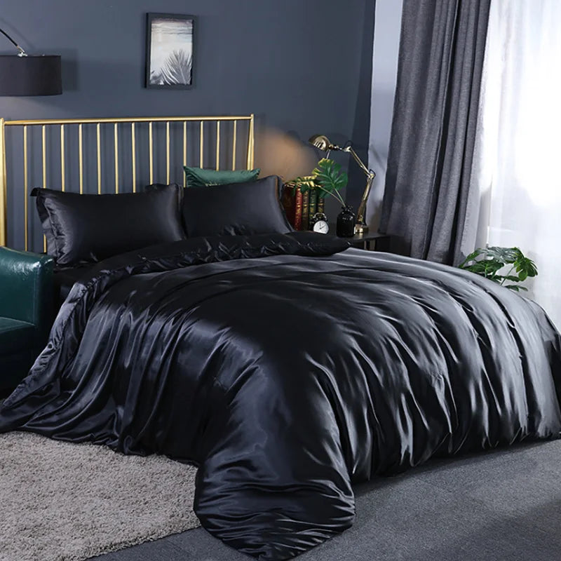Silky Bedding Duvet Cover Super Soft Solid Home Comforter Cover with Zipper Closure, 2/3pcs Envelop Pillowcase