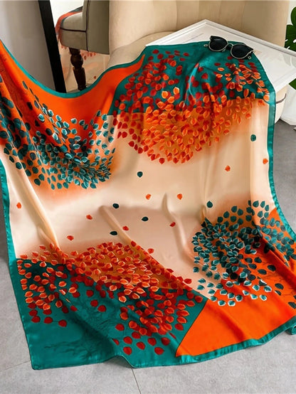 90cm Woman Fashion Satin Silk Square Scarf Spring Summer Shawls Luxury Printed Hijab Scarf Muslim Headband Wrap Beach Stoles - AMULET RING STORE