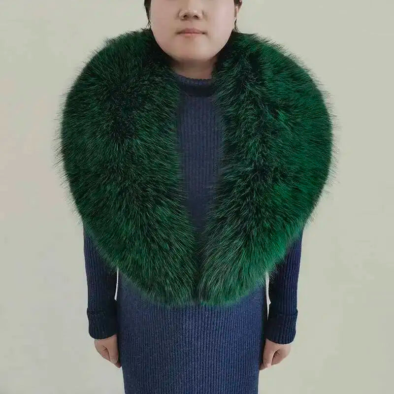 Large Winter Faux Fox Fur Scarf Women Jackets Warm Fluffy Shawl Fashion Artificial Fur Collar And Cuff Set Fluffy Scarves Female