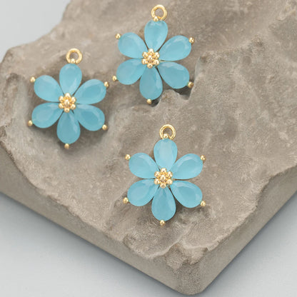 GUFEATHER,6pcs/lot,MC78,jewelry accessories,18k gold plated,nickel free,copper,zircon,hand made,flower shape,charms,diy pendants - AMULET RING STORE