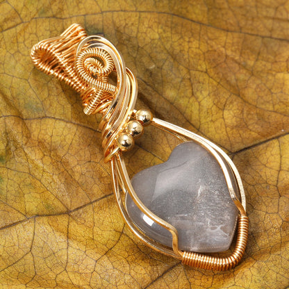 Labradorite Rainbow Moonstone Gemstone Pendant Copper Wire Wrapped Labradorite Jewelry Labradorite Necklace With Chain and Box