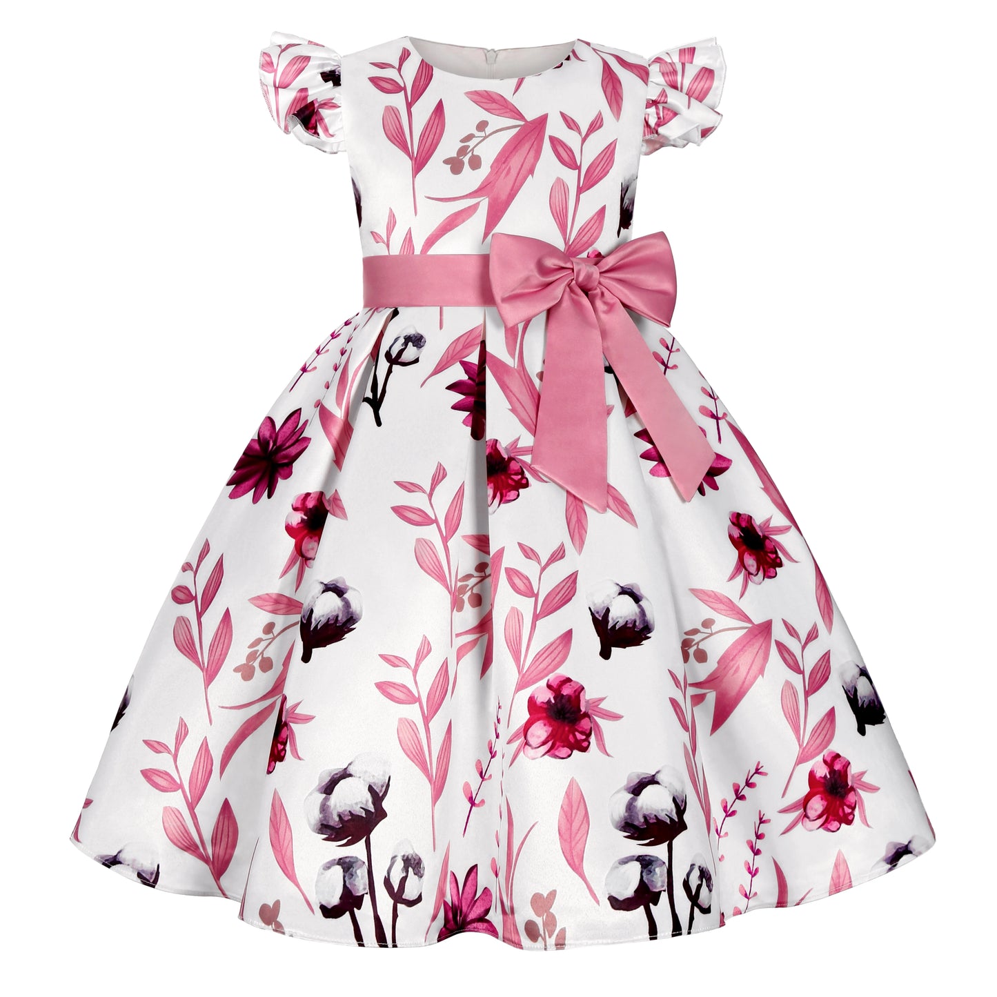 Foreign trade hot new small flying sleeve girl dress dress bow print dress princess birthday party clothing