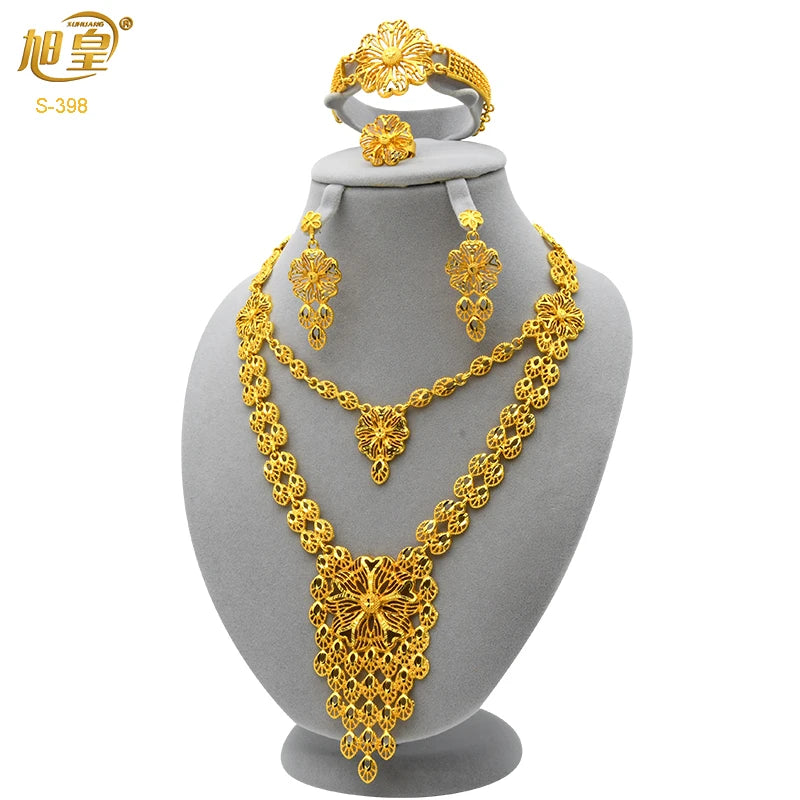 ANIID African 24K Gold Color Long Necklace Jewelry Set Nigerian Party Bridal Wedding Ethiopian Luxury Dubai Indian Wholesale