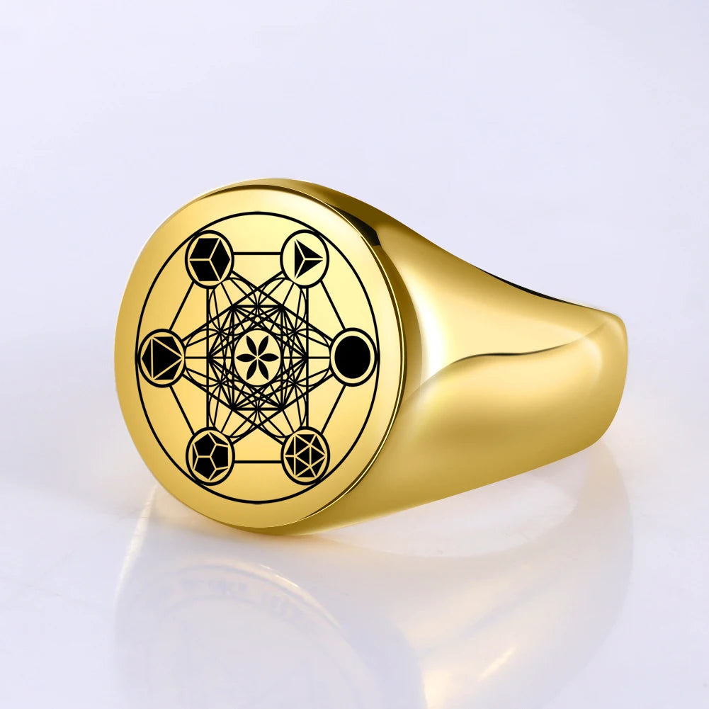 Amaxer Retro Stainless Steel Archangel Metatron Angel of Life Seal Amulet Ring AMULET RING STORE