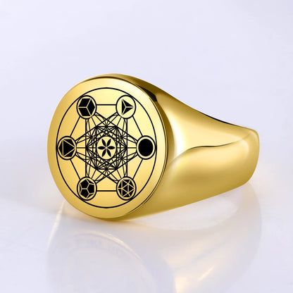 Amaxer Retro Stainless Steel Archangel Metatron Angel of Life Seal Amulet Ring