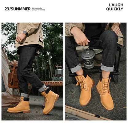 Boots Men High Top Boots High Quality Women Leather Shoes Fashion Outdoor Sneakers Men Lace Up Non-Slip Ankle Boots for Couple - AMULET RING STORE
