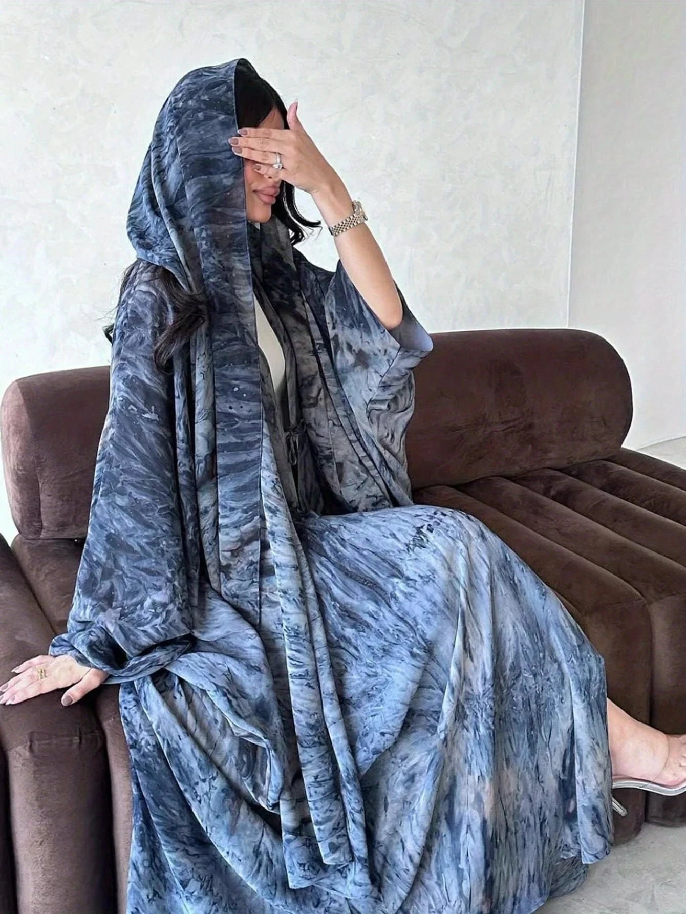 Middle Eastern Tie Dye Loose Abaya Full Sleeve Open Front Abayas Turkey Kaftan Arabian Maxi Dresses Women Jilbabs Without Hijab - AMULET RING STORE