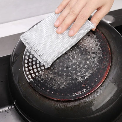Steel Wire Cleaning Sponge Double Sides Dishwashing Sponges Reusable Kitchen Scouring Pad Household Clean Tool Washing Brush