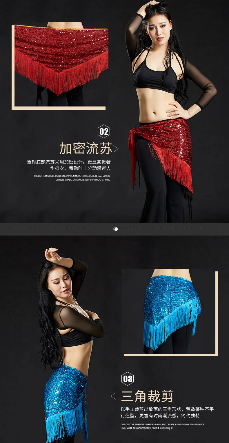 Wholesale Cheap Sexy Women Girls Sequin Triangle Shawl Hip Shawl Belly Dance Belts - AMULET RING STORE