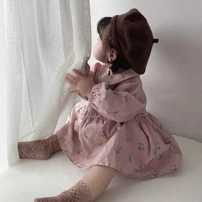 2024 New Autumn 0-3Yrs Kids Princess Dress Baby Bodysuits Long Sleeved Cotton Print Infant Baby Girls Party Dress Sister Clothes