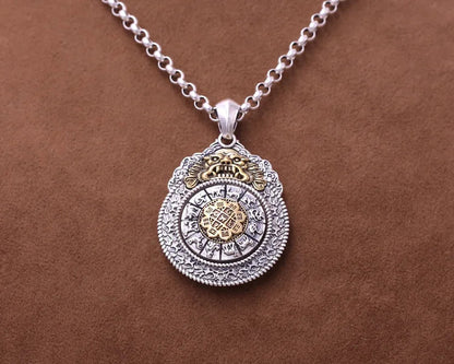 S925 Sterling Silver Retro Thai Silver Nine Palace Bagua Brand Rotating Twelve Zodiac Pendant