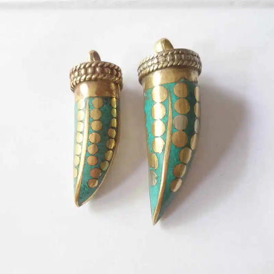 Tibetan Fang Amulet Pendant for Man Copper Inlay Cyan Stone Pendants TBP513