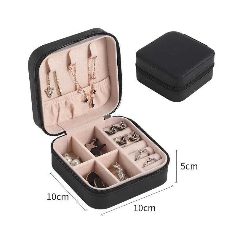 Portable Jewelry Box Jewelry Organizer Display Travel Jewelry Case Boxes Button Leather Storage Zipper Jewelers Joyero - AMULET RING STORE