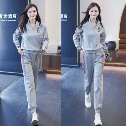 Women's Casual Suit Spring Autumn New Loose Tracksuit Fashion Tops And Pencil Pants 2 Two Piece Set Plus Size Clothing For Women