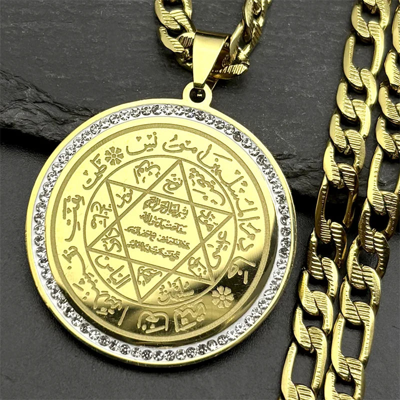 Hexagram Magen David Star Muslim Prayers Stainless Steel Pendant Necklace for Women Men Crystals Islamic Arabic Jewelry Gift