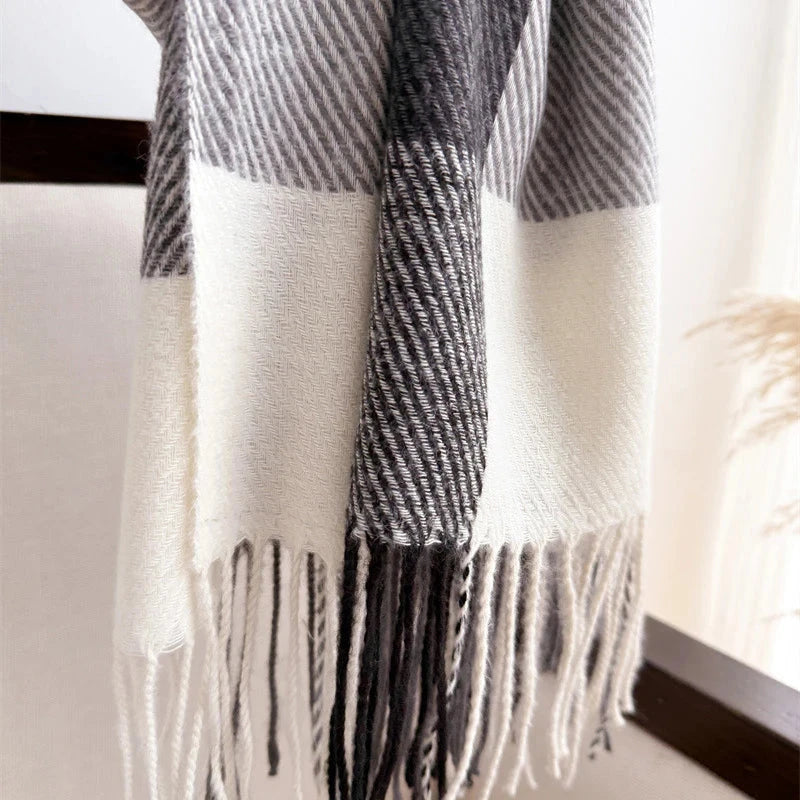 Plaid Imitation Cashmere Blanket Winter Women Scarf Designer Thick Warm Pashmina Shawl Wraps Tassel Poncho Stoles Echarpe Unisex