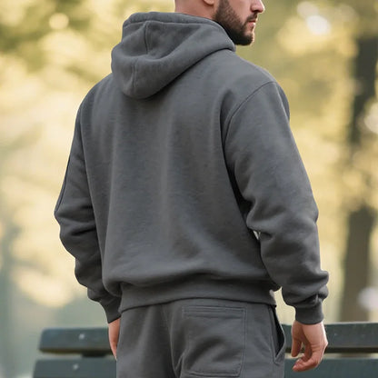 Men's Hooded Fleece Pullover Sporty Casual Jacket European American Style Autumn Winter Warm Comfortable Men's Outerwear