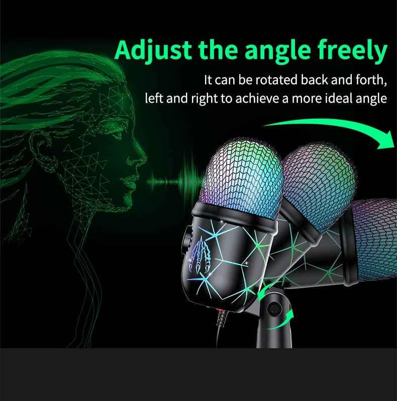 Gaming Microphone USB Microphone for PC Condenser Podcast Mic for Studio Recording with Headphone Jack, Led, Noise Cancellation