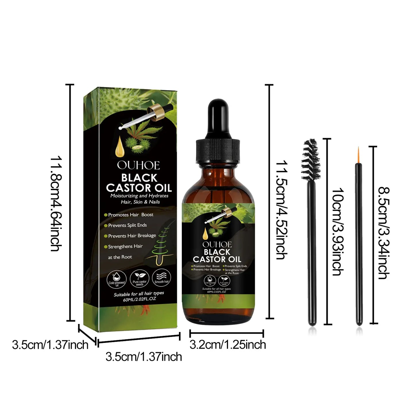 OUHOE Black Castor Oil 100% Organic Moisturize Hair Growth Serum Prevent Hair Loss Soft Bright Dense Hair Care Essential Oil
