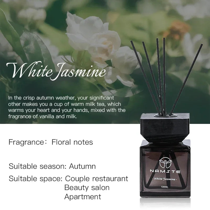 NAMSTE 100ML Fireless Reed Diffuser Oil Fragrance Replacement Stick Aroma Oil Reed Diffuser Set Scent Air Purifier For Home - AMULET RING STORE