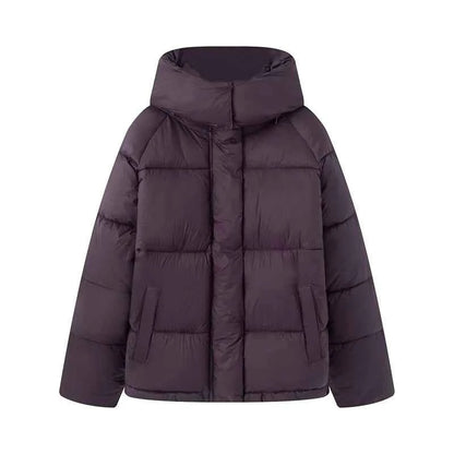 Women's Hooded Purple Cotton Jacket - Quilted Design, Warm Winter Coat, Casual Cold-Weather Outerwear