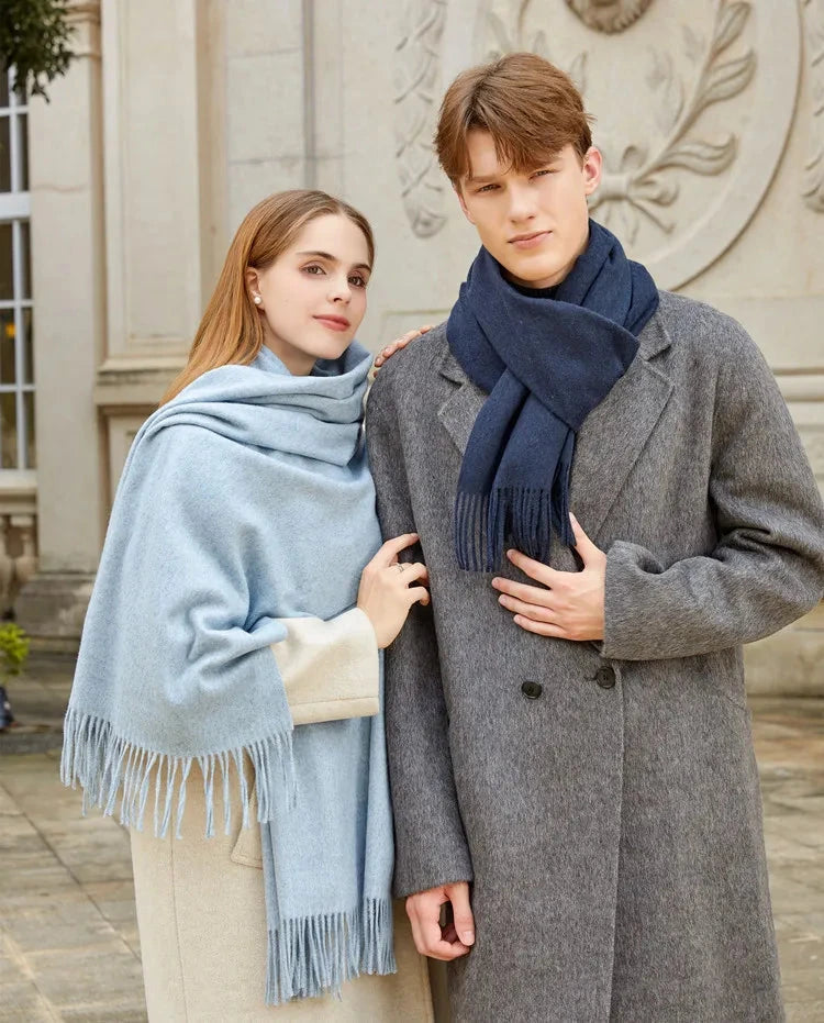 Classic Simple Solid Wool Blend Scarf Women Men Fall Winter High Quality Woolen Shawl Thick Warm Tassel Muffler Female Male Wrap