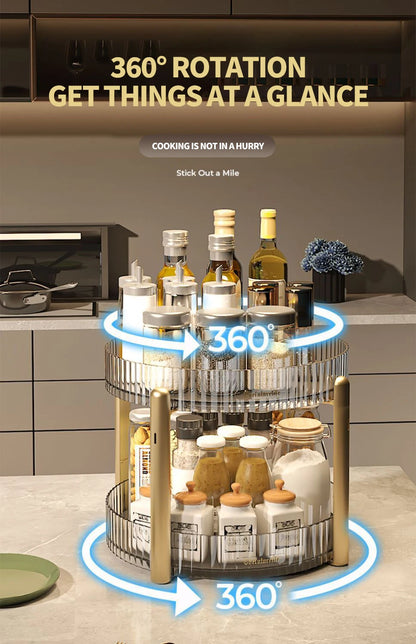 Kitchen Spice Rack Double Layer 360° Rotating Seasoning Holder Large Capacity Shelf Snacks Cosmetics Office Bathroom Storage - AMULET RING STORE