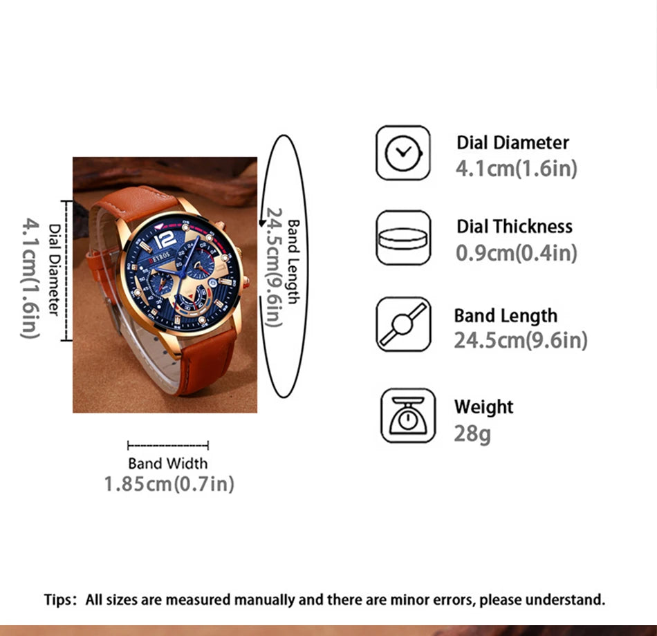 2PCS Set Fashion Mens Calendar Watches Luxury Male Business Casual Brown Leather Quartz Watch Men Bracelet Wrist Watch - AMULET RING STORE