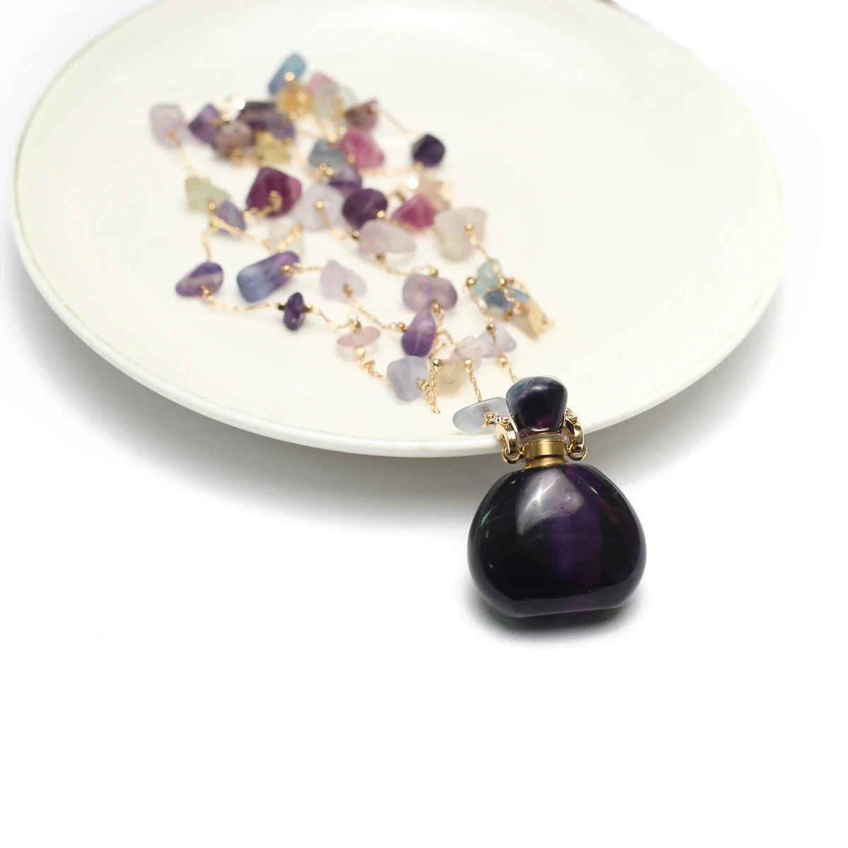 Natural Amethysts Perfume Bottle Pendant Necklace Pearl Chains Essential Oil Diffuser Agates Pendant Necklace For Women Jewerly - AMULET RING STORE