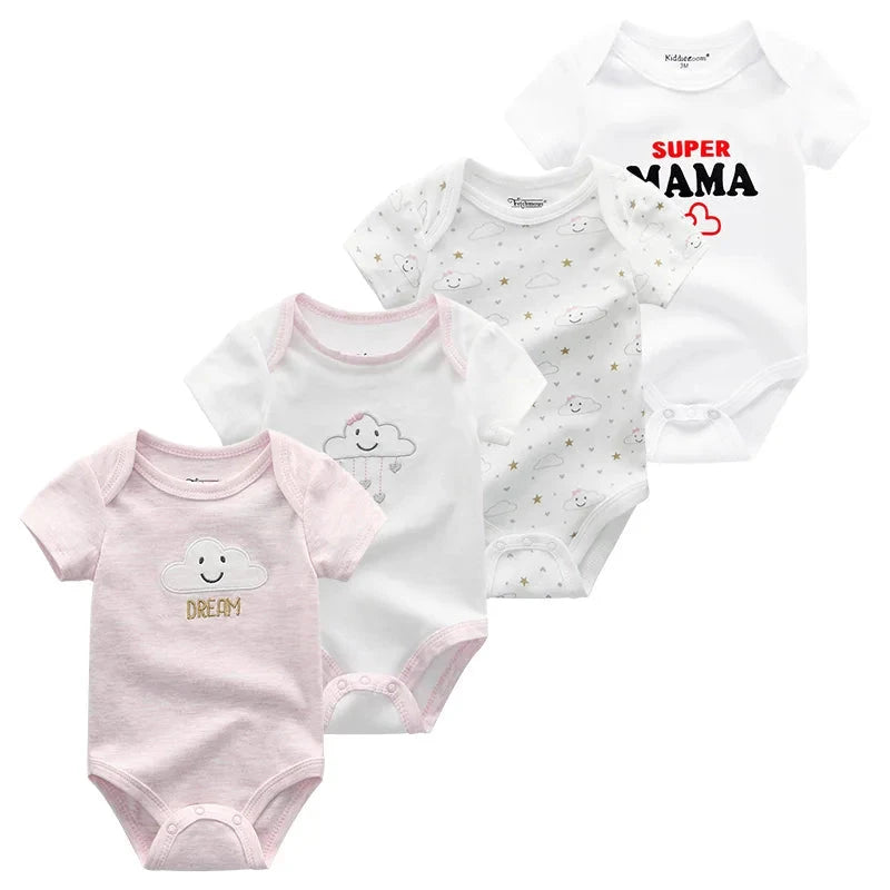 4Pieces Cotton Newborn Bodysuit Print Baby Girl Clothes 0-12M Cartoon Baby Boy Clothes Summer Short Sleeve Romper Bebes - AMULET RING STORE