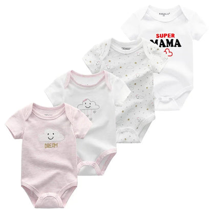 4Pieces Cotton Newborn Bodysuit Print Baby Girl Clothes 0-12M Cartoon Baby Boy Clothes Summer Short Sleeve Romper Bebes - AMULET RING STORE