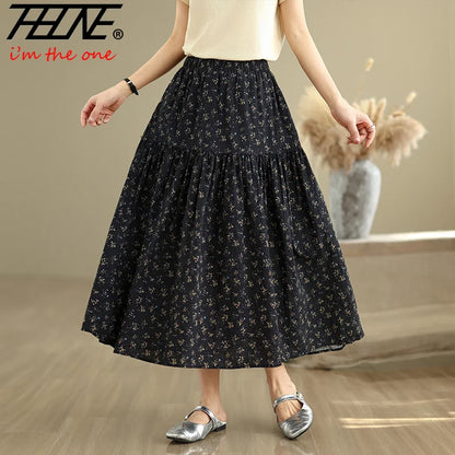 THHONE Summer Skirt Women 2025 High Waist Loose Fashion Vintage Dot Casual Korean Style Elegant A-line Skirts Women's Clothing