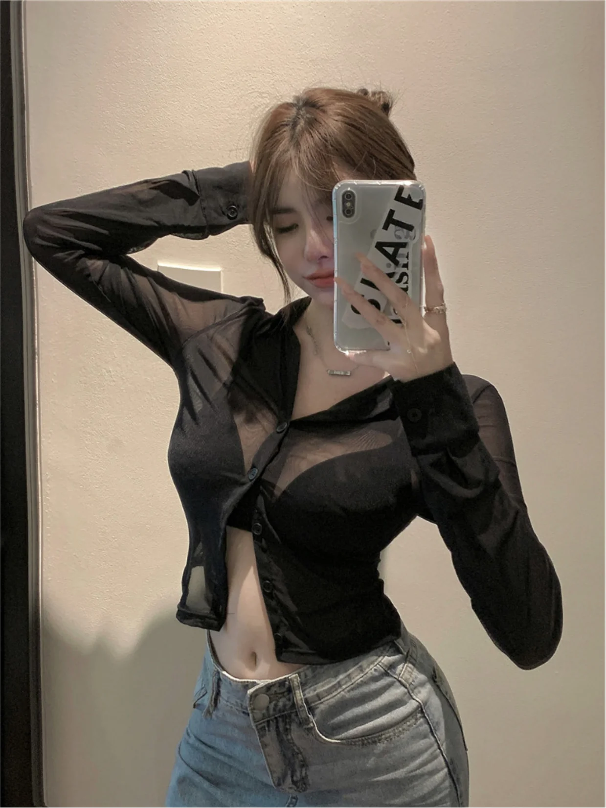 Bla Lace irt Sexy Thin Sun Protection Women's Summer New Pure Desire Versatile Slim ort Top Korean Sle Collar Lo... - AMULET RING STORE