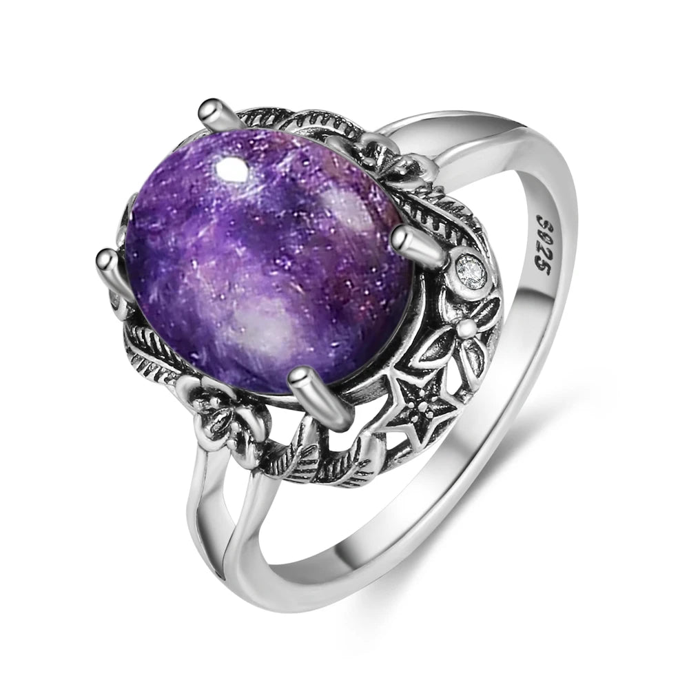 Vintage 925 Sterling Silver Ring Irregular Flowers Natural Rose Quartz Punk Ring Bohemian Silver Ring Fine Jewelry For Women