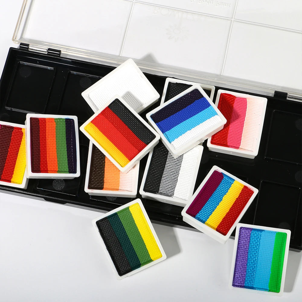 Bowitzki Face Paint 12x10gm Professional Body Paint Kit For Kids Adults Stencil One Stroke Split Cake Rainbow Makeup - AMULET RING STORE