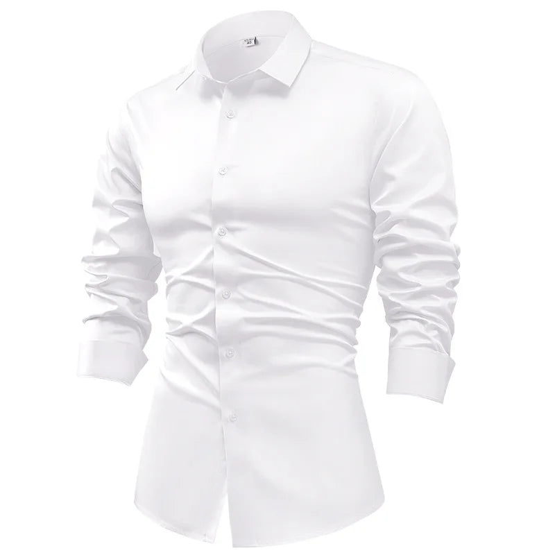 Anti-Wrinkle Men Shirts Long Sleeve Dress Shirts For Men Slim Fit Camisa Social Business Blouse White Blue Office Shirt S-5XL