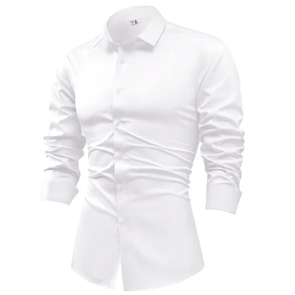 Anti-Wrinkle Men Shirts Long Sleeve Dress Shirts For Men Slim Fit Camisa Social Business Blouse White Blue Office Shirt S-5XL