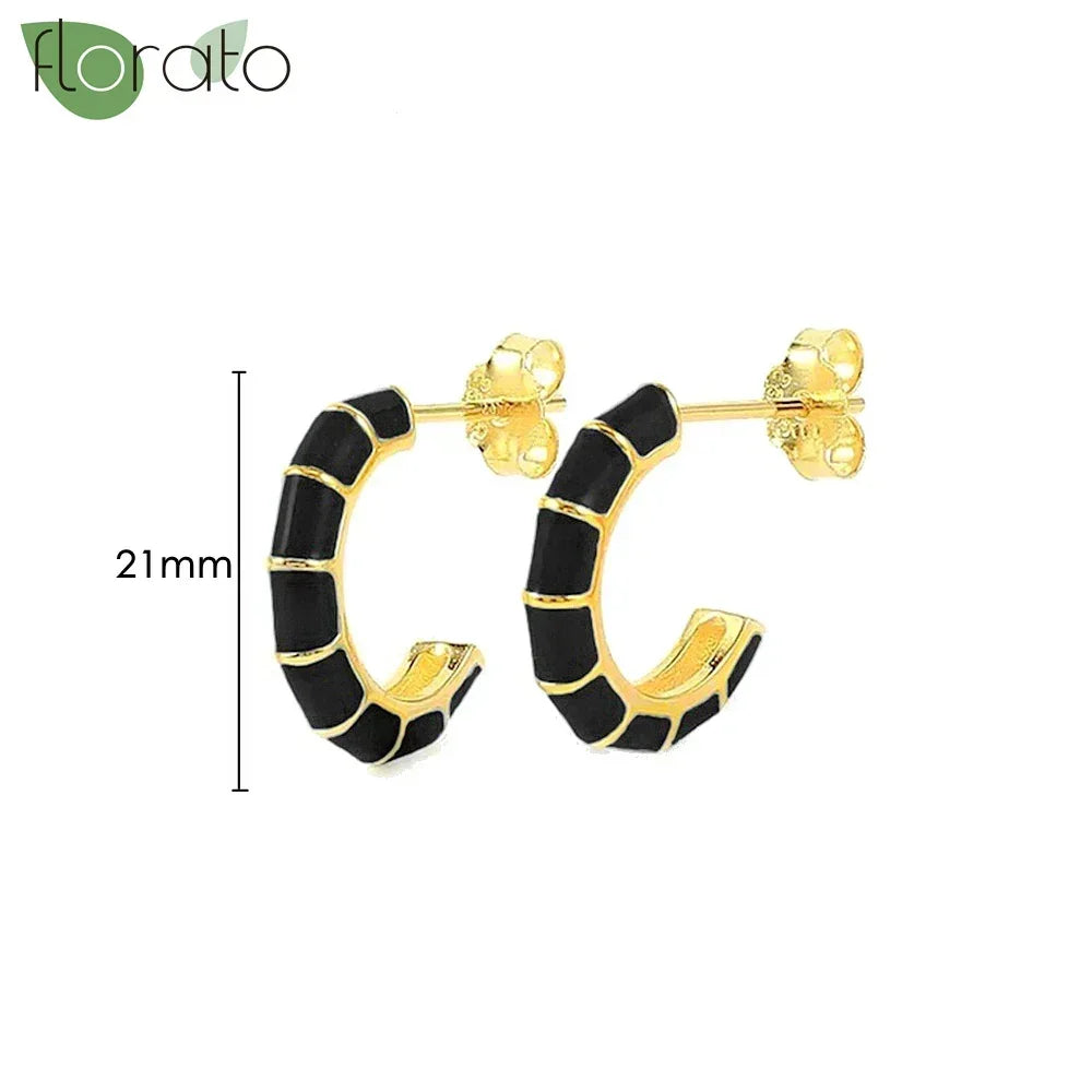 925 Sterling Silver Needle Fashion Round Pendant Small Earrings Luxury Gold Hoop Earrings for Women Premium Black Jewelry Gifts - AMULET RING STORE