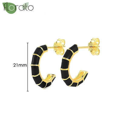 925 Sterling Silver Needle Fashion Round Pendant Small Earrings Luxury Gold Hoop Earrings for Women Premium Black Jewelry Gifts - AMULET RING STORE