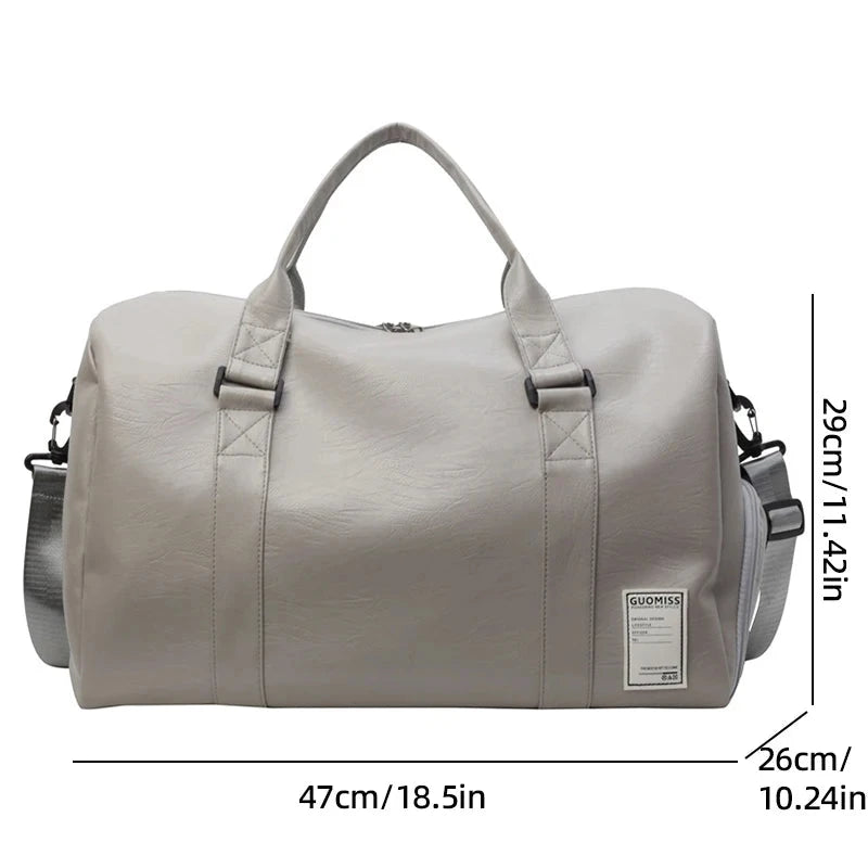 PU Travel Duffel Bag Waterproof Luggage Handbag with Shoes Pocket Weekender Overnight Daypack Dry Wet Sports Shoulder Tote Pack