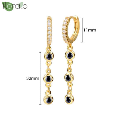 925 Sterling Silver Needle Fashion Round Pendant Small Earrings Luxury Gold Hoop Earrings for Women Premium Black Jewelry Gifts - AMULET RING STORE