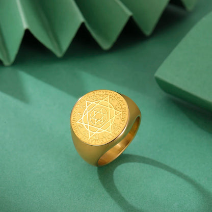 Dawapara Talisman Seal Solomon Ring Hexagram 12 Constellation Kabbalah Prosperity Good Health Amulet Stainless Steel Jewelry - AMULET RING STORE