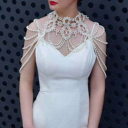 Bridal Bolero Black Crystal Necklace Beaded Bridal Covered Body Chain Women Accessories Off Shoulder Bolero Decoration VG09 - AMULET RING STORE