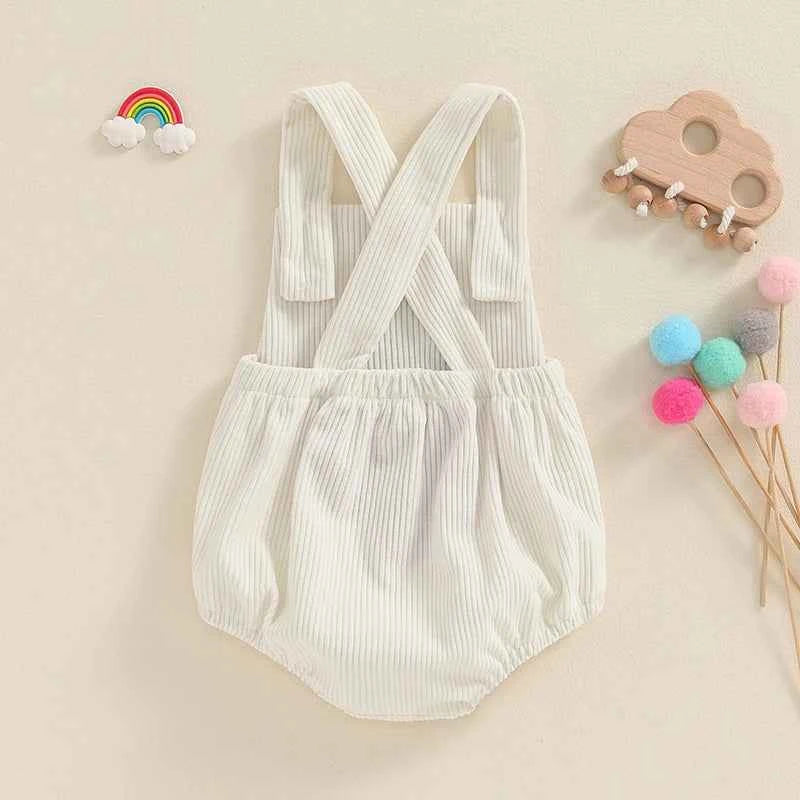 Infant Baby Girl Boy Overalls Rompers Summer Rainbow/Strawberry Embroidery Sleeveless Square Neck Suspender Ribbed Romper - AMULET RING STORE