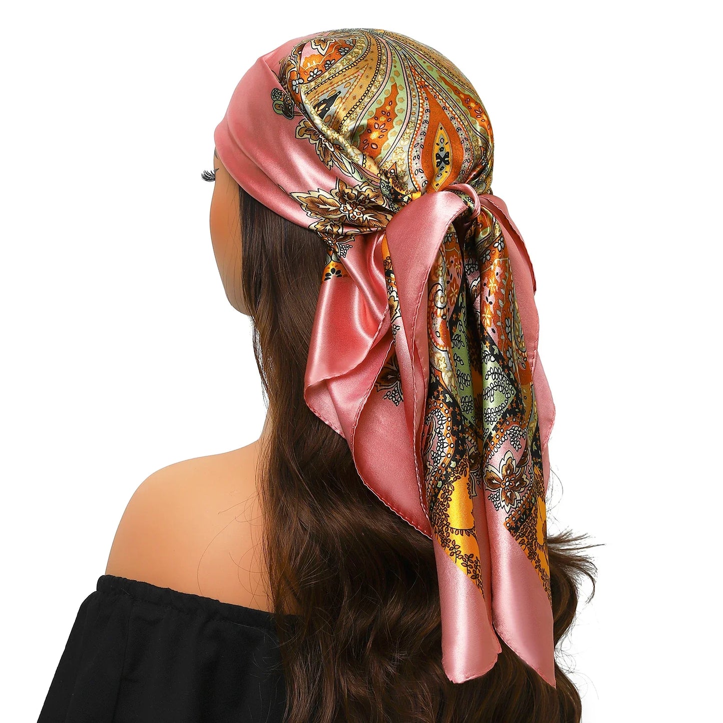 Head Scarf Women Luxury Brand Square 90*90cm Silk Foulard Satin Bandana Cheveux Soft Neckerchief Hijab Hair Scarves For Ladies - AMULET RING STORE