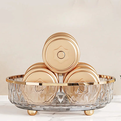 360° Rotating Condiment Rack Multi-functional Kitchen Condiment Round Storage Rack Plastic Transparent Fruit Bowl Container - AMULET RING STORE