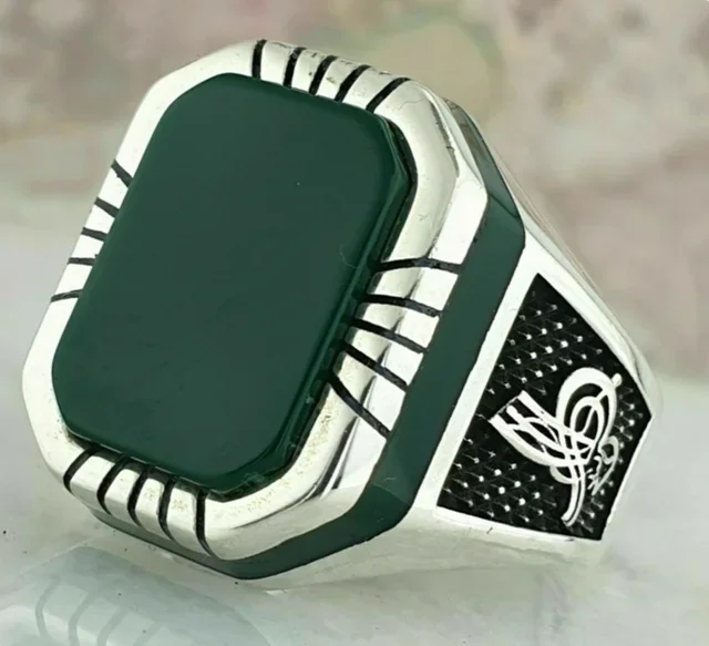 American Green Gem Inlaid Men's Luxury Ring AMULET RING STORE