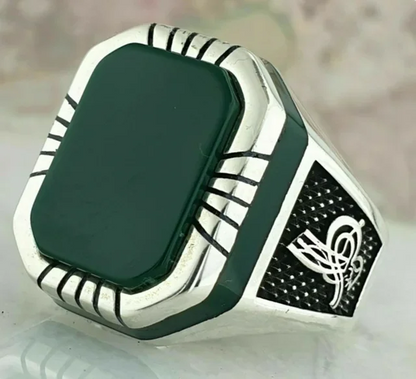 American Green Gem Inlaid Men's Luxury Ring